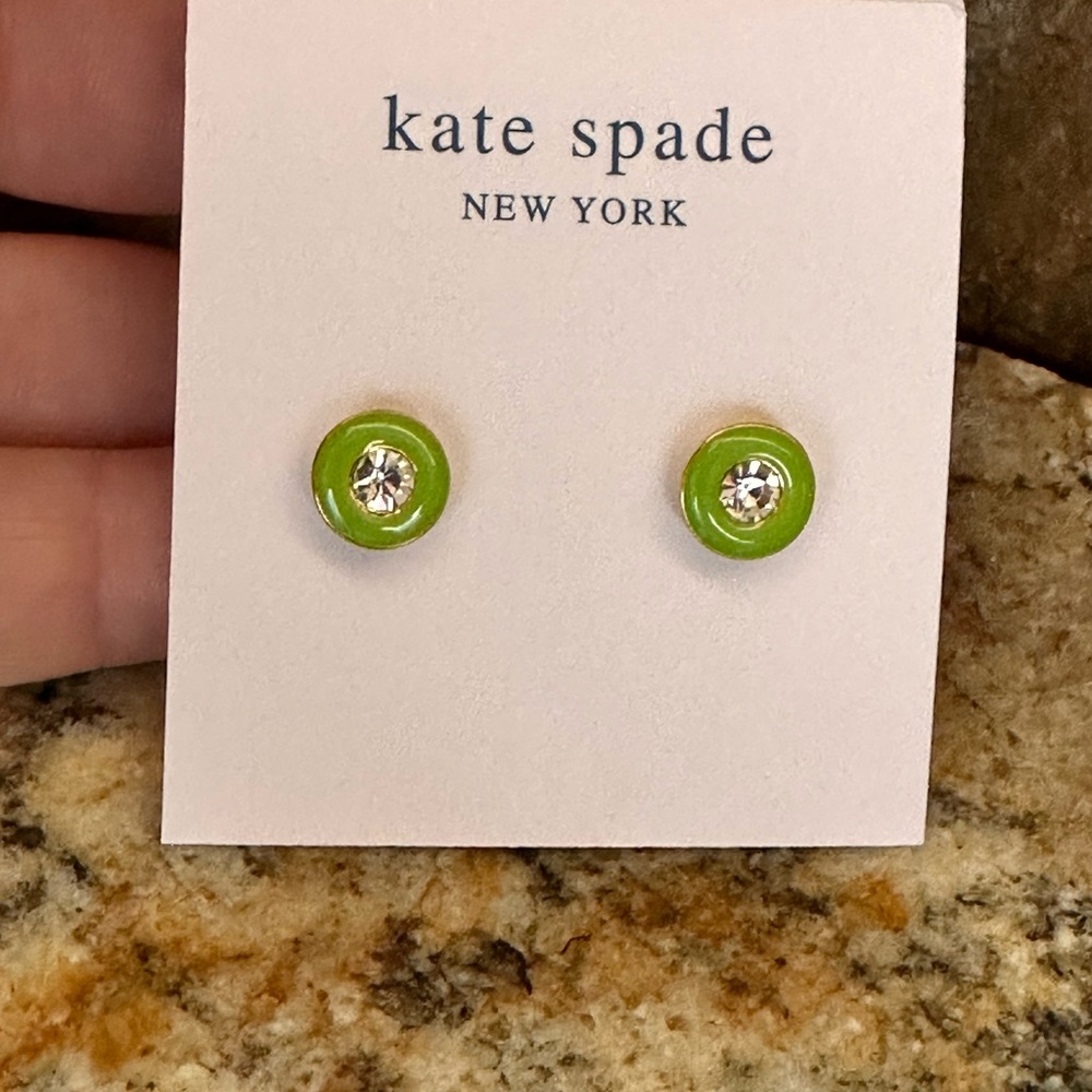 Kate Spade Green Enamel Rhinestone Stud Earrings - Picture 7 of 8